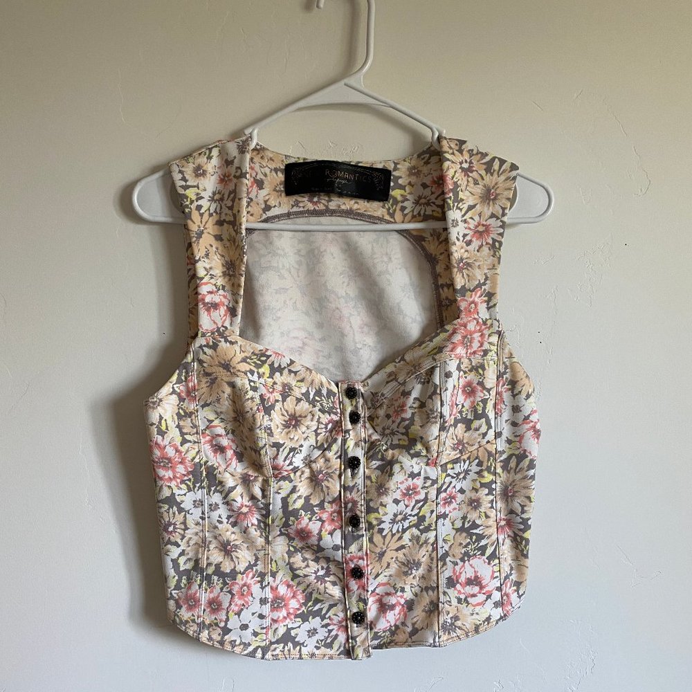 Free People corset top // Floral // Button-up top